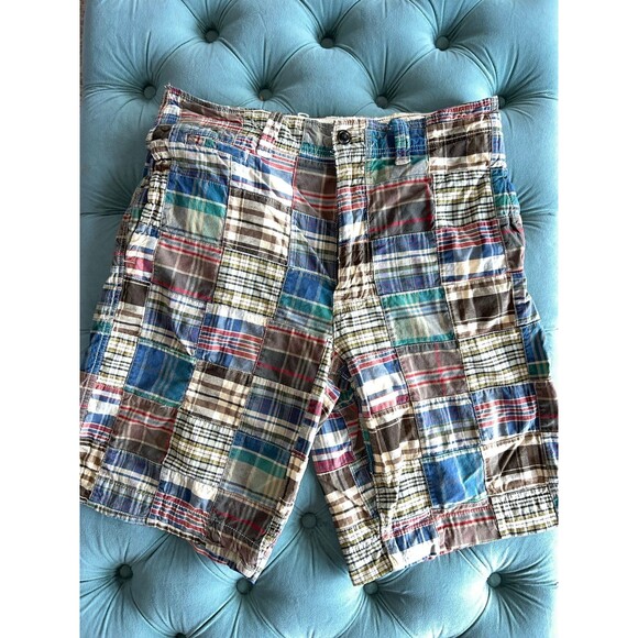 American Eagle Plaid Patchwork Jorts Shorts Longer Length size 34 - Picture 1 of 8